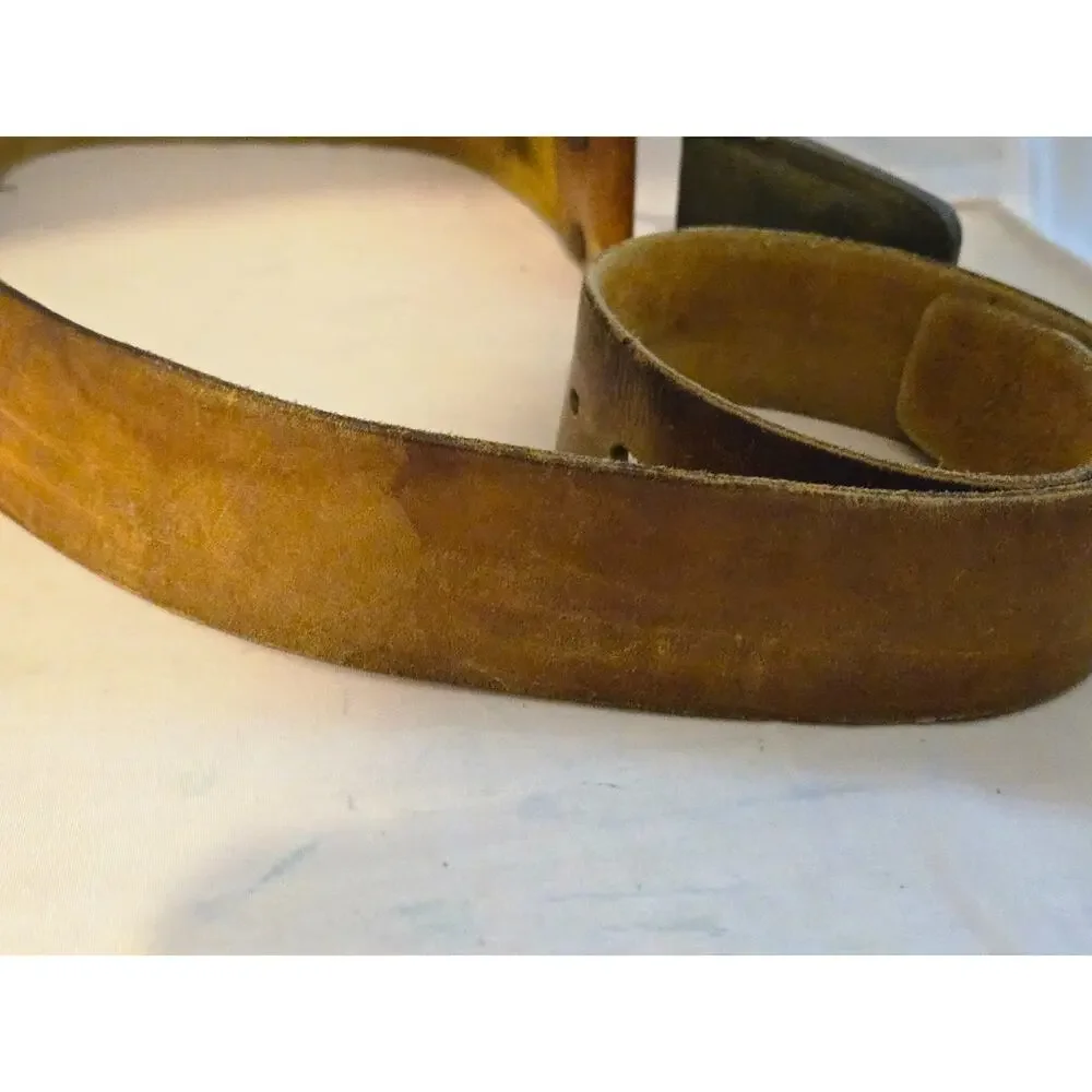 Levi Strauss & Co USA Leather Belt Brown Vintage Logo Buckle Distressed 38